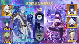 Spiral Abyss 4.3 Floor 12 FULLSTAR - (C0) Ayato Hyperbloom & (C0) Raiden Shogun Electro-Charged