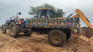 Jcb 3dx Backhoe Loader Loading mud in Sonalika Tractor || jcb and tractor video Part-08