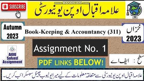 ⏩ AIOU Code 311 Solved Assignment No. 1 Autumn 2023 | Subject: Book Keeping & Acco | Level: FA/I.Com