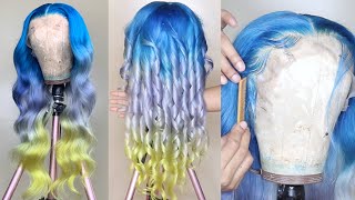 How To Ombré Hair EASY | TRI COLOR OMBRE TUTORIAL for Beginners | Blue, Silver & Yellow