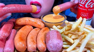 ASMR SAUSAGES FEAST FRENCH FRIES CHEESY CHILI SAUCE MUKBANG MASSIVE Eating Sounds