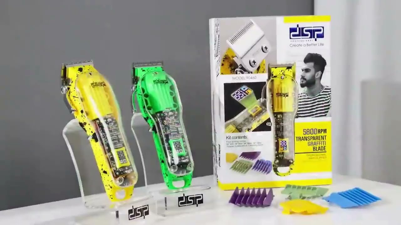 Машинка для стрижки акумуляторна DSP 90460 Transparent Graffiti Blade Yellow | TECHTOWN.COM.UA