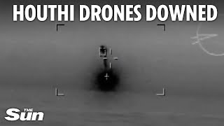 Watch moment Royal Navy warship blasts Houthi drones out of the sky over Red Sea