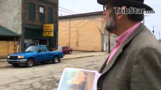 Historian Tim Crumrin on Paris Ave in West Terre Haute sharing local history and his research.