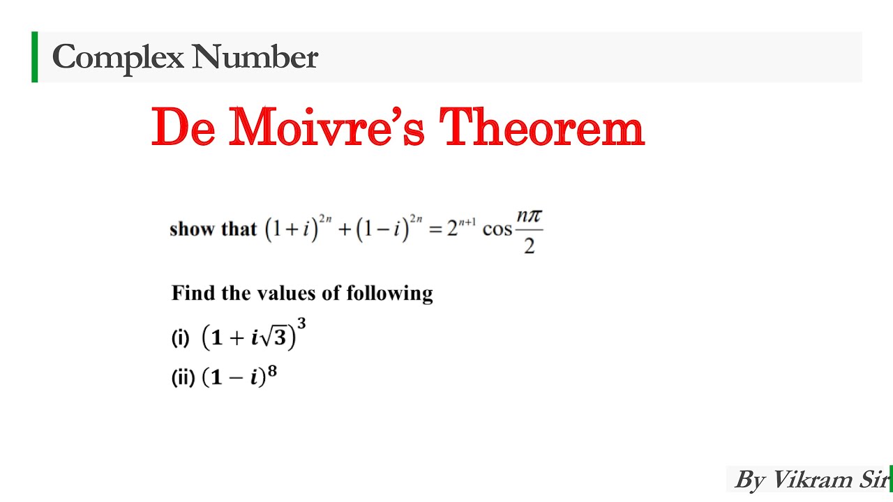 Demoivre S Theorem Of Complex Numbers Worksheet