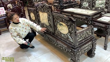 bộ trường tam sơn cẩn ốc,bàn nghi,tranh đồng quê khảm ốc,tượng,thuyền cẩm lai,tủ huế,hộp chè,kỷ...