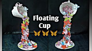 How to make beautiful cup butterfly fountain showpiece/Newspaper Floating Teacup/Butterfly waterfall