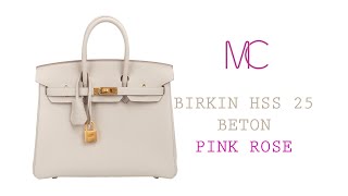 Hermes Birkin HSS 25 Bag Beton w/ Pink Rose Pourpre Brushed Gold