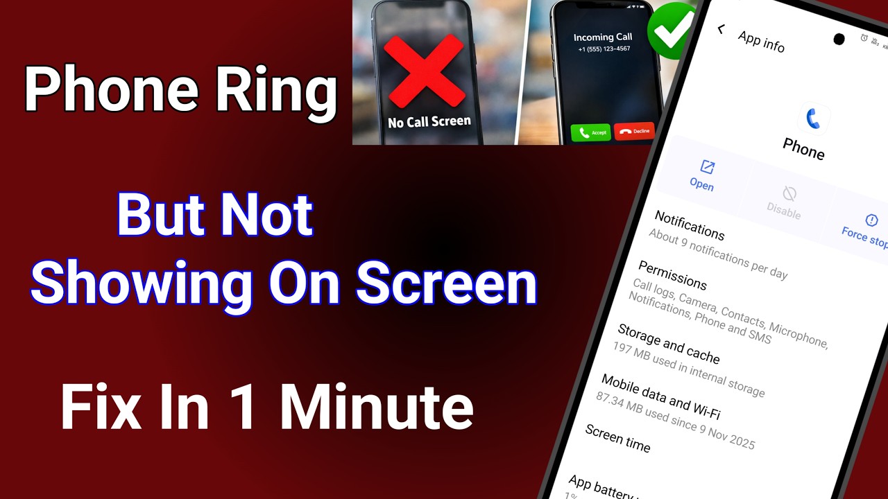 Phone ring but no screen , incoming call not showing on android