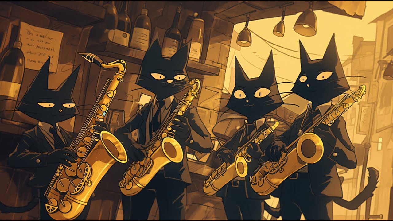 Black Cats in Midnight Jazz at the Empty Bar