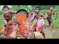 Pork rib, Cooking with water red hot chilli peppers | Primitive technology