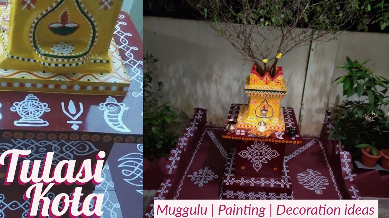 Tulasi Kota muggulu | Tulsi pot painting | Decoration ideas ...