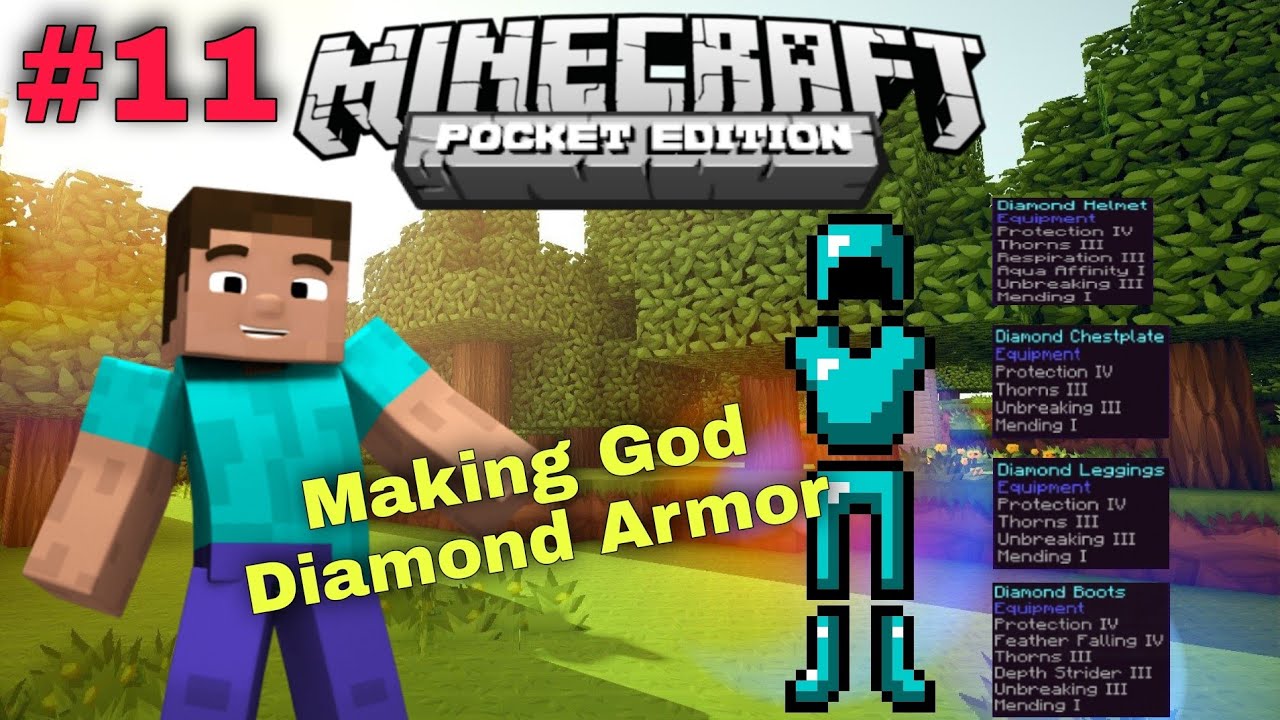 Minecraft Pocket Edition : Making God Diamond Armor Survival Series ...
