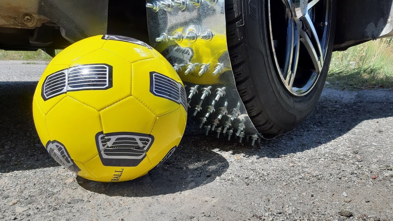 Crushing Crunchy & Soft Things by Car! EXPERIMENT: SPIKED CAR TIRE VS