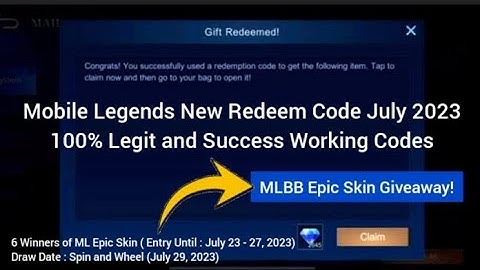 Day 1: ML Redeem codes July 23, 2023 + MLBB Epic Skin Giveaway - Get this 100% Legit & Success codes