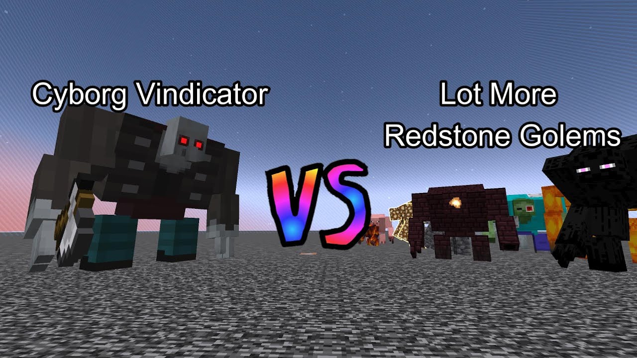 Cyborg Vindicator vs Lot More Redstone Golems | Minecraft Mob Battle ...