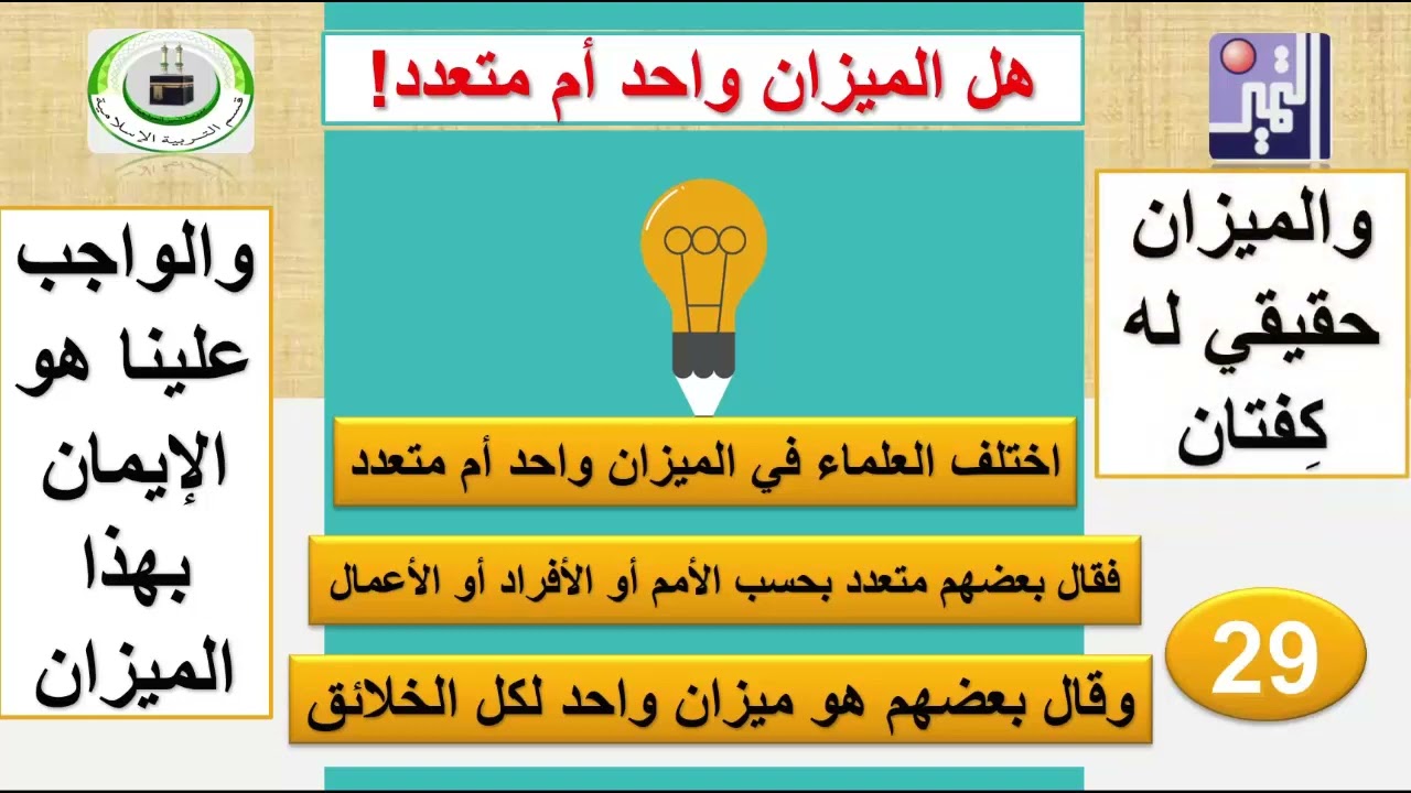 الصف التاسع - التربية الإسلامية - الدرس الثاني   أؤمن بيوم الحساب 2 الميزان والحوض والصراط