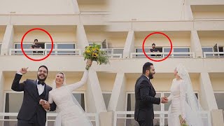 محمد صلاح يلتقط الصور مع عروسين من العزل الصحي بعد اصابتة بكورونا