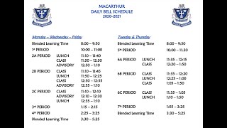 2020-2021 MacArthur Bell Schedule
