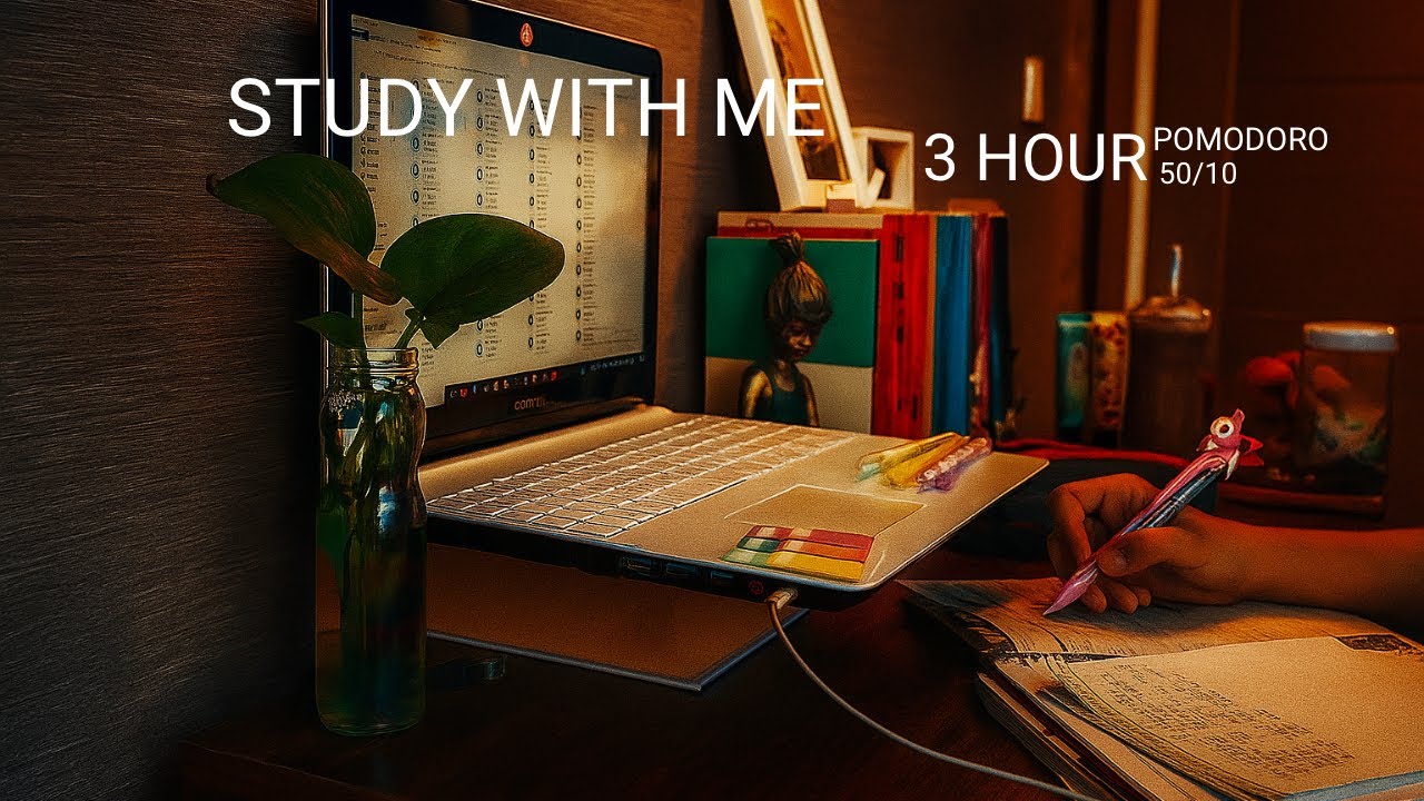 3 HOUR STUDY WITH ME | Background noise 📚, Rain Sounds 🌧️ | Pomodoro 50 ...