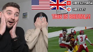 BRITISH COUPLE REACTS | Craziest College Football hits that get increasingly more brutal