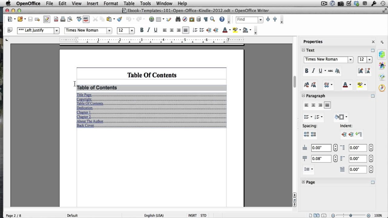 Microsoft Office Templates Contents Page