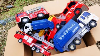 Box Full of Garbage Truck and Fire Engine Combination of blue and red