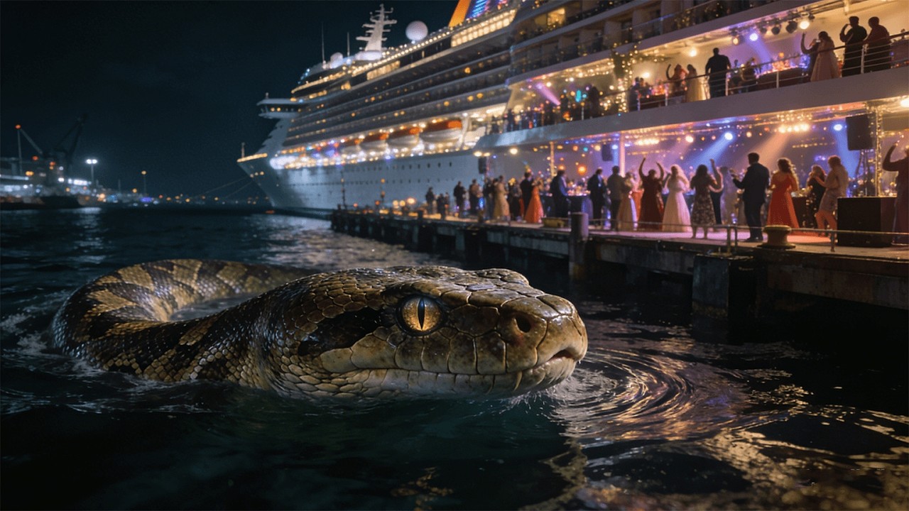 【FULL MOVIE】变异巨蟒潜入港口，游轮上的人却还毫无察觉！