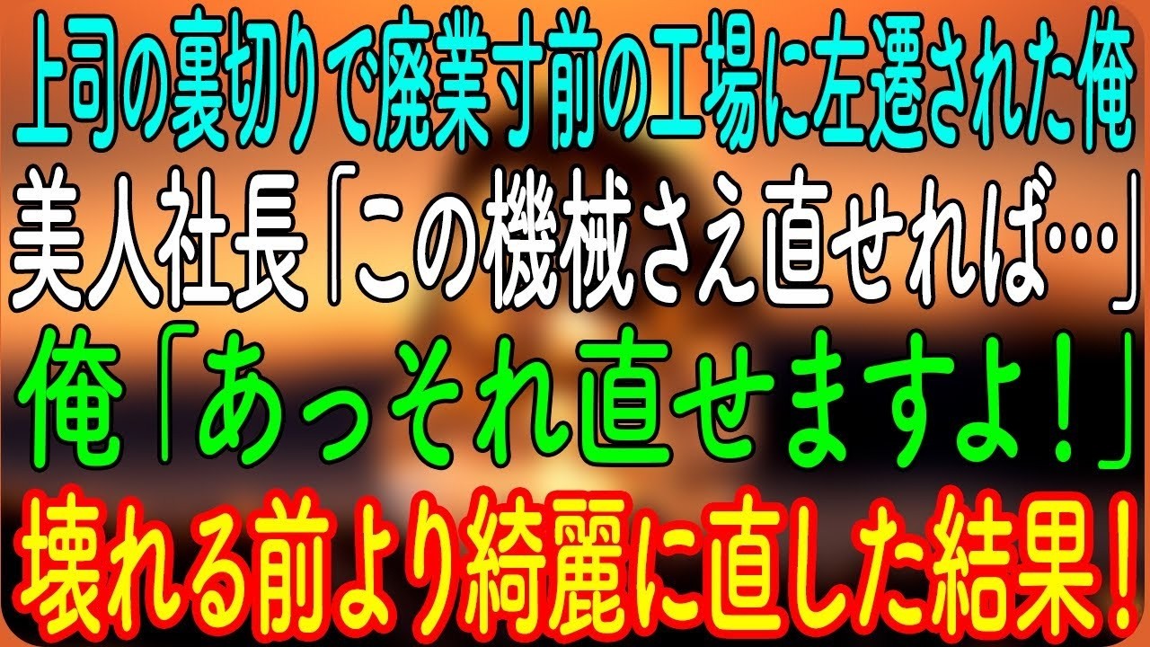 上司の裏切りで廃業寸前の工場に左遷された俺。美人社長「この機械さえ直せれば…」俺「あっそれ直せますよ！」→壊れる前より綺麗に直した結果！【朗読・心にしみる話】