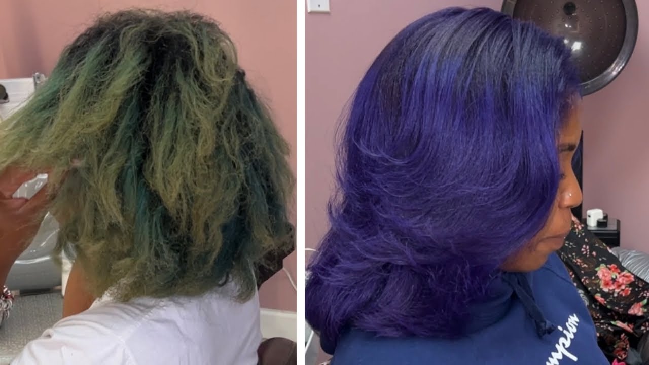 blue green to purple hair