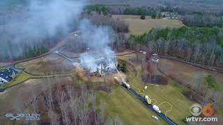 Drone video shows mansion fire
