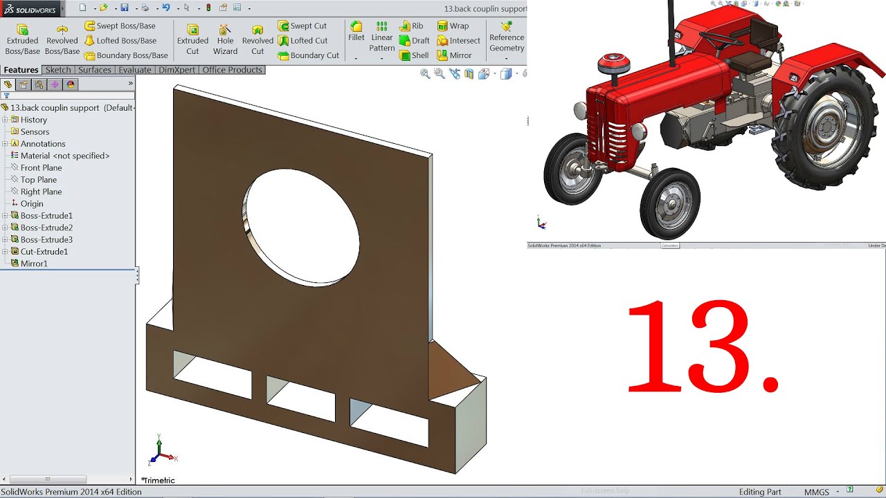 SolidWorks Tutorial Tractor 13.Back Coupling Support - YouTube