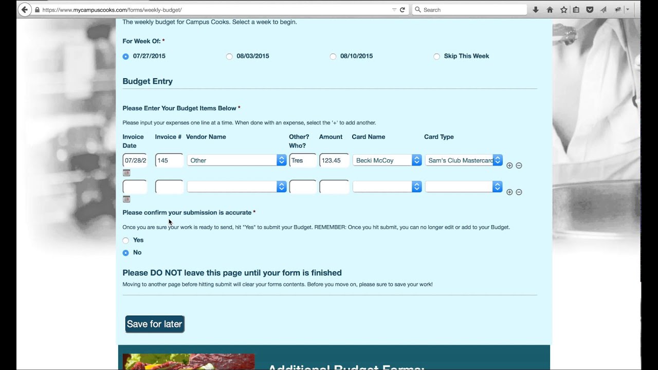 how to input your weekly budget form youtube
