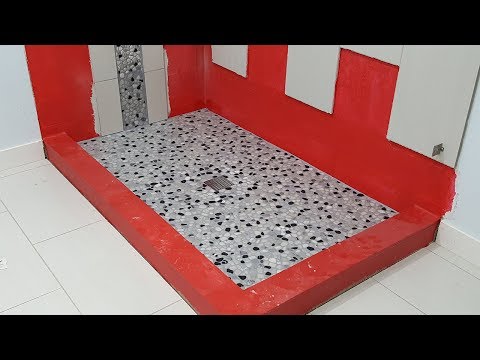 Install a Pebble Tile/River Rock Shower Floor. Grout. Перестройка пола в душевой. Затирка