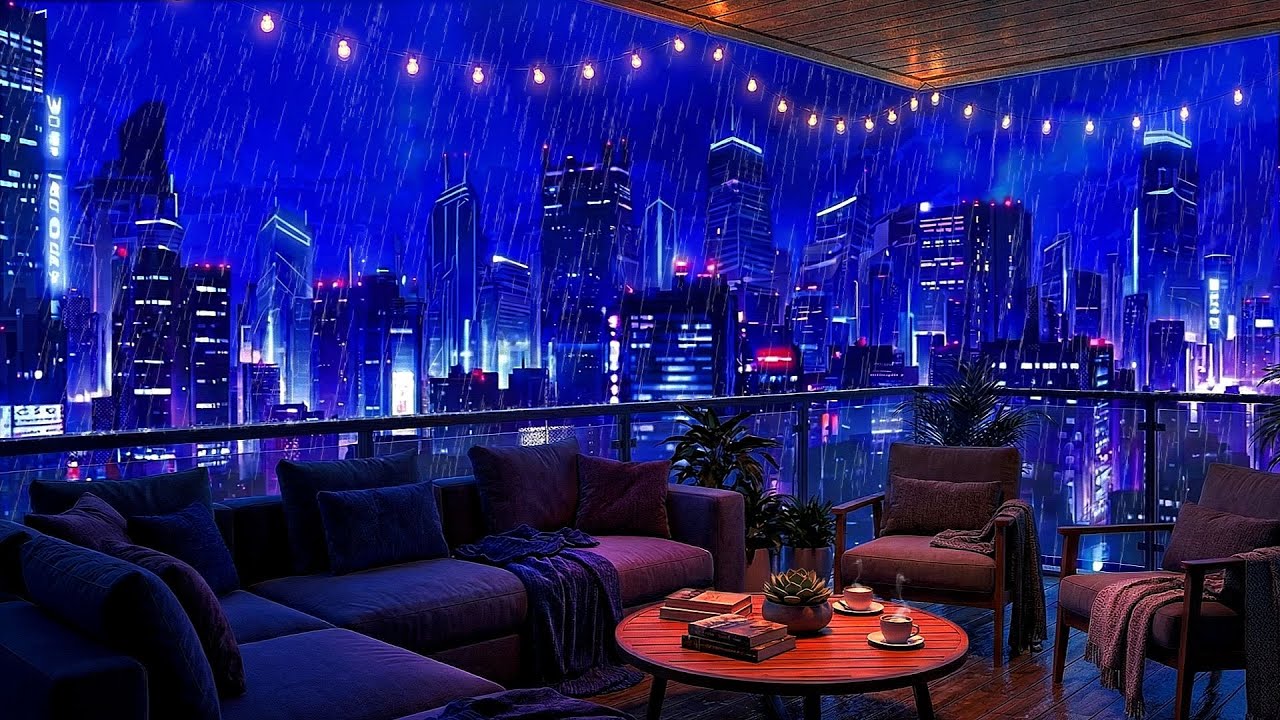 “Luxury City Rain at Night 🌧️ Rooftop Ambience & Soft Rain for Deep Sleep”