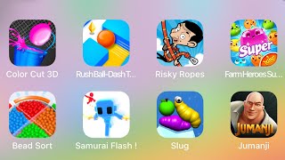 Color Cut 3D, Risky Ropes, Farm Heroes Super Saga, Bead Sort, Samurai Flash, Jumanji - iPad Gameplay screenshot 4