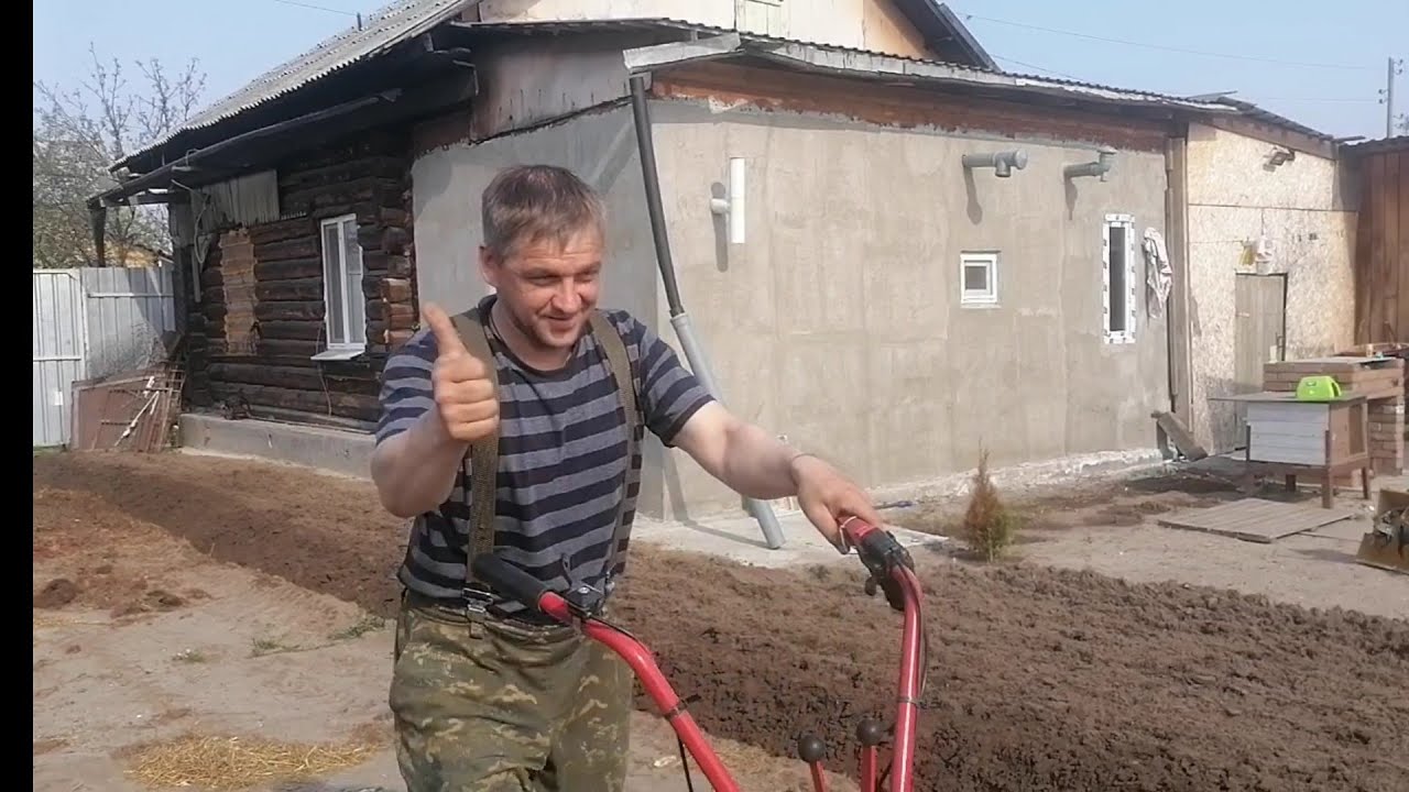 Домашние будни, отдых от вахтовой жизни)) Вспашка огорода мотоблоком ...