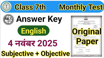 Monthly Test Answer Key Class 7th English 4 November 2025 || Rail Test Answer Key Class 7th English