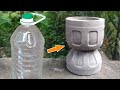 DIY cement projects - How to make cement flower pots from plastic bottles