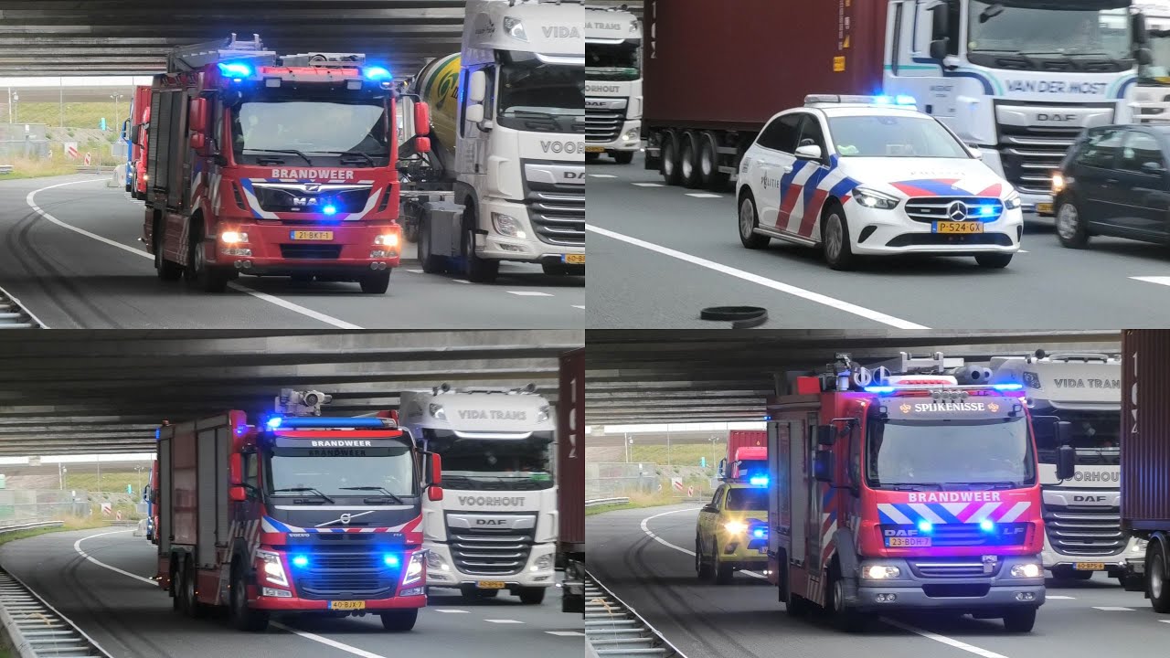 Vele Hulpdiensten met spoed naar Ongeval Wegvervoer A15 Links Thomassentunnel Botlek Rotterdam