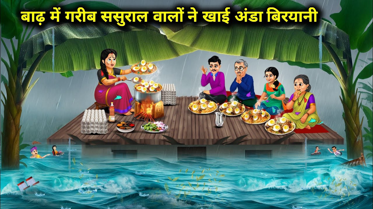 बाढ़ मे गरीब ससुराल वालों ने खाई अंडा बिरयानी || Poor In -Law Ate Egg Biryani Flood || Cartoon Video