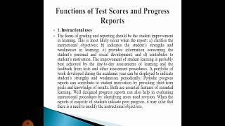 Reporting Test Scores || Functions of Test Scores and Progress Reporting ||