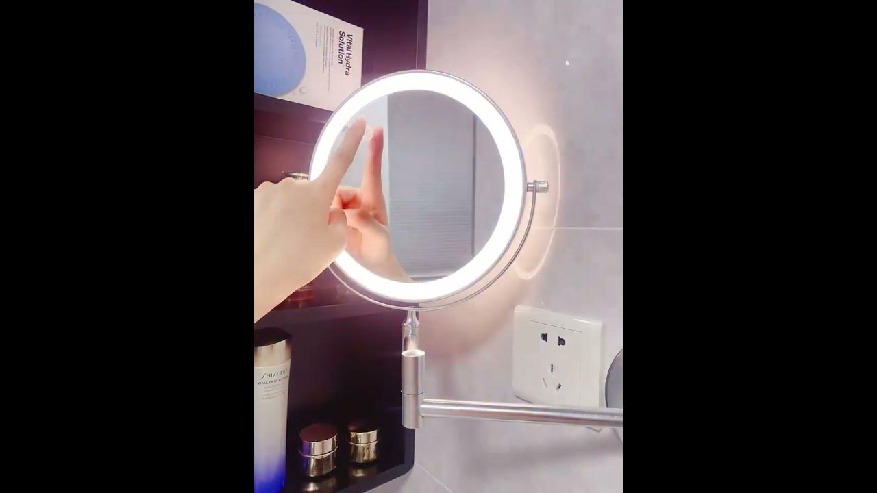 Wallmounted beauty mirror，double sided led retractable vanity mirror
