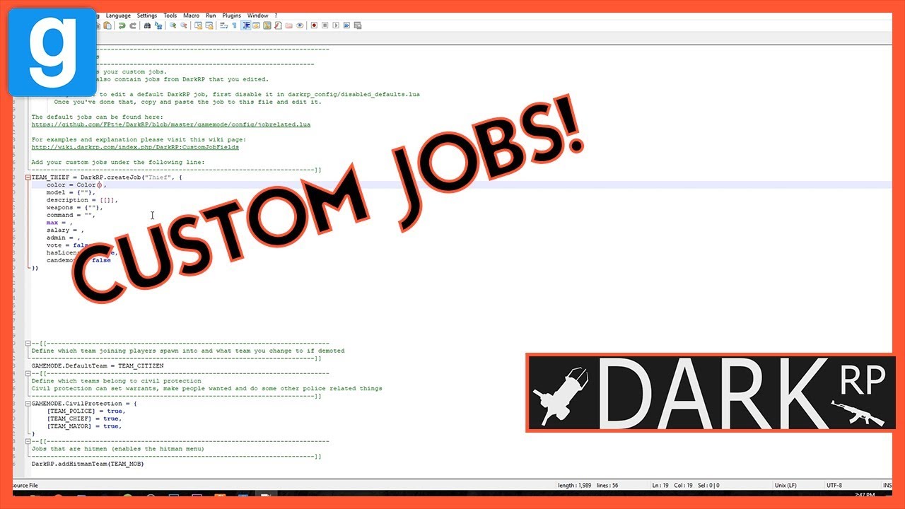 HOW TO ADD CUSTOM DARKRP JOBS 2020! (Windows10) YouTube