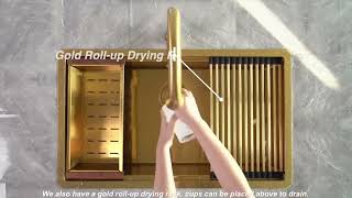Gold Workstation Kitchen Sink with Cutting Board & Drying Rack | LQS Sinks