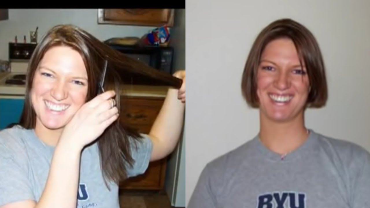 haircut on cute brunette from long to bob  youtube