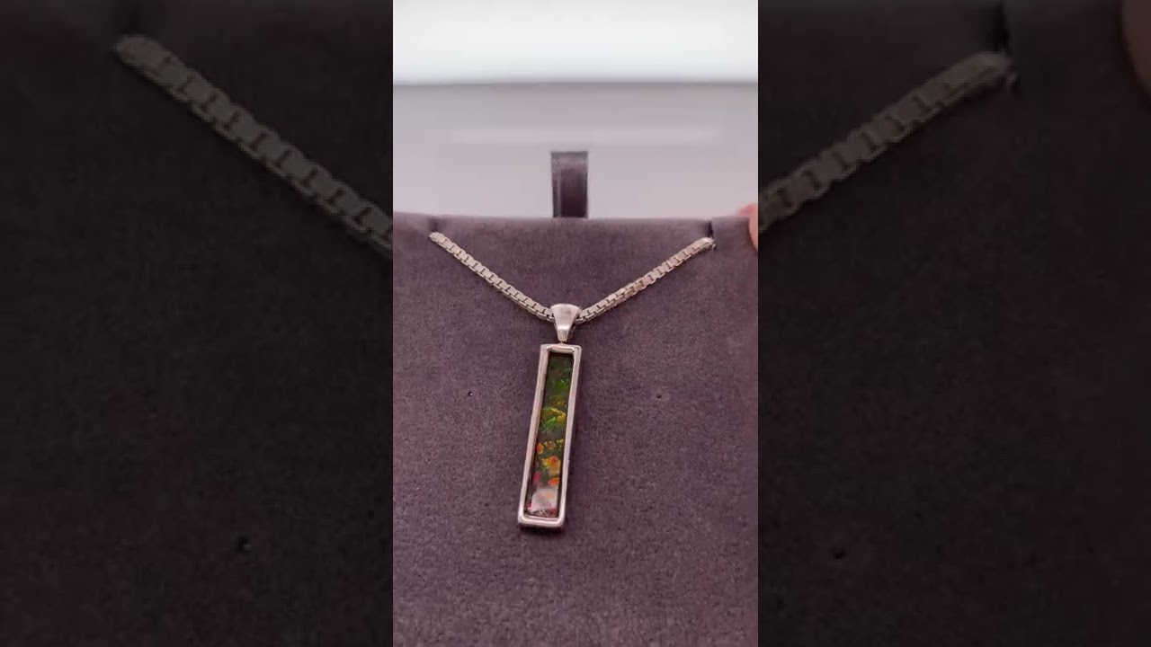 Ammolite Silver Pendant with a Rectangle Gemstone PN E20664