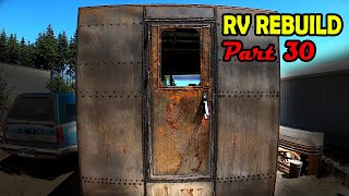 RV Rebuild (Part 30) Fixing & Installing Rear Door, Making Door Stops