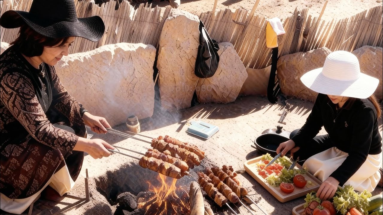 Grilled Chicken Kebab in Nature | Real Village Life & Nomadic Women Cooking Chicken Kebab 🍗🌿