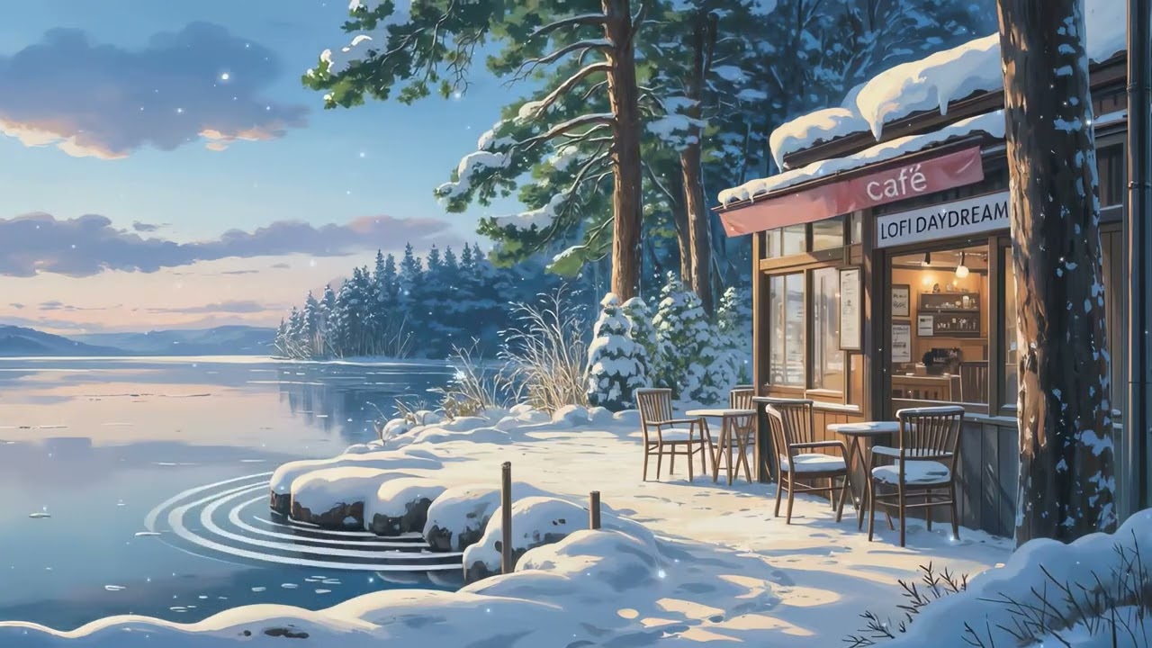 Snowy Lakeside Lofi Café ☕ Winter Focus & Calm
